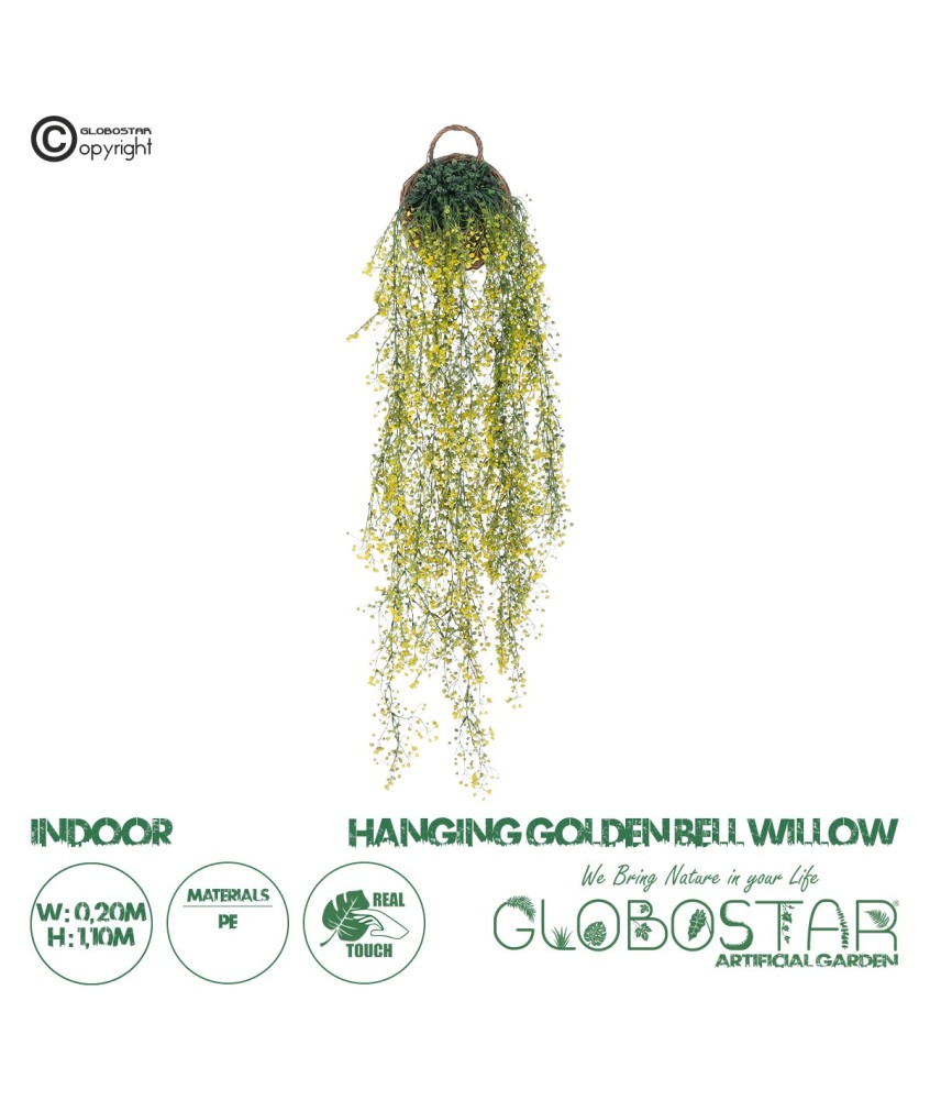 GloboStar® Artificial Garden GOLDEN BELL WILLOW 4 HANGING PLANT 20632 Κρεμαστό Τεχνητό Διακοσμητικό Φυτό Ιτίας  Y110cm